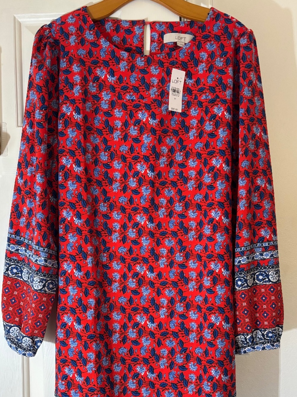 NWT Loft red floral border print dress • size M • long sleeve